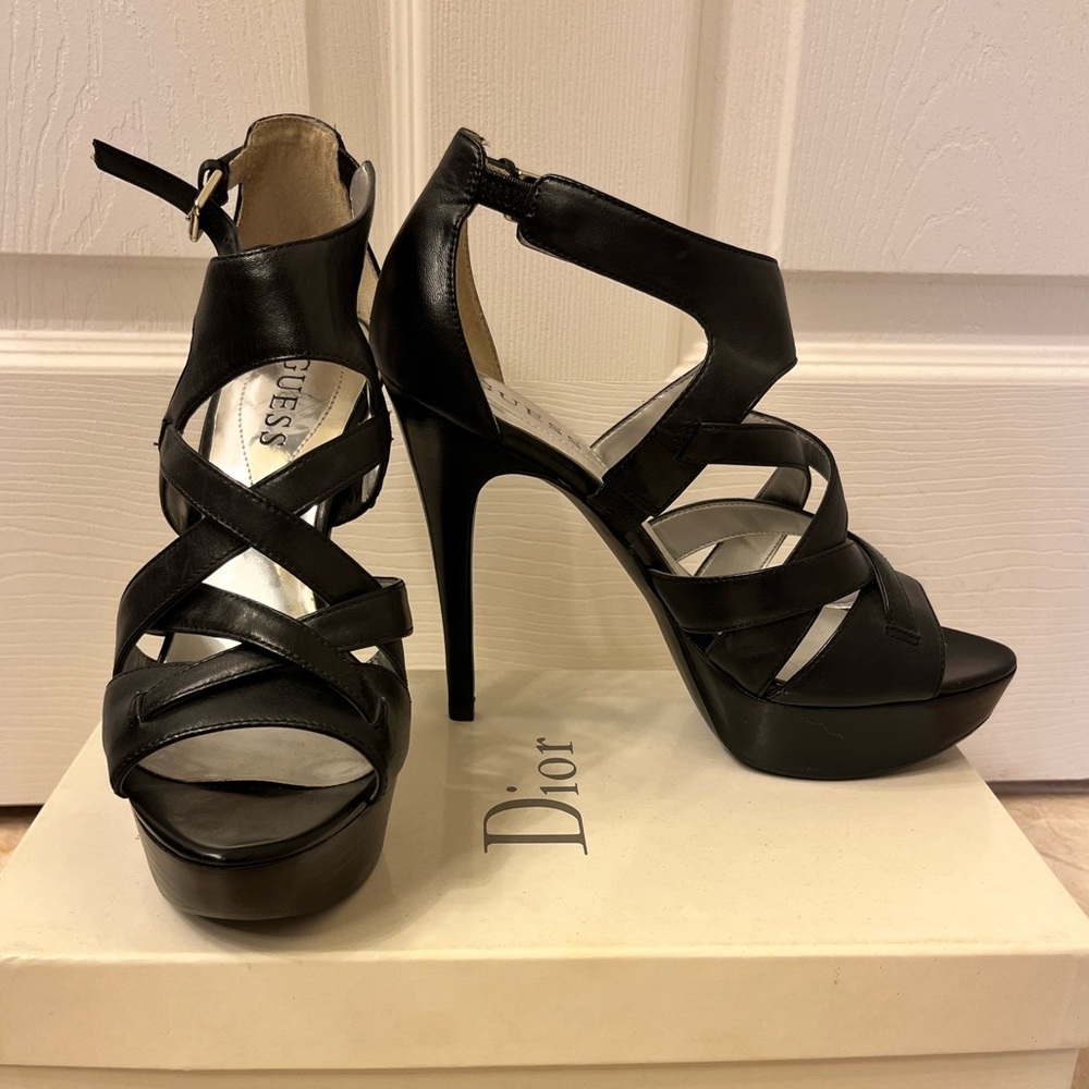 Guess strappy heels black size 7
